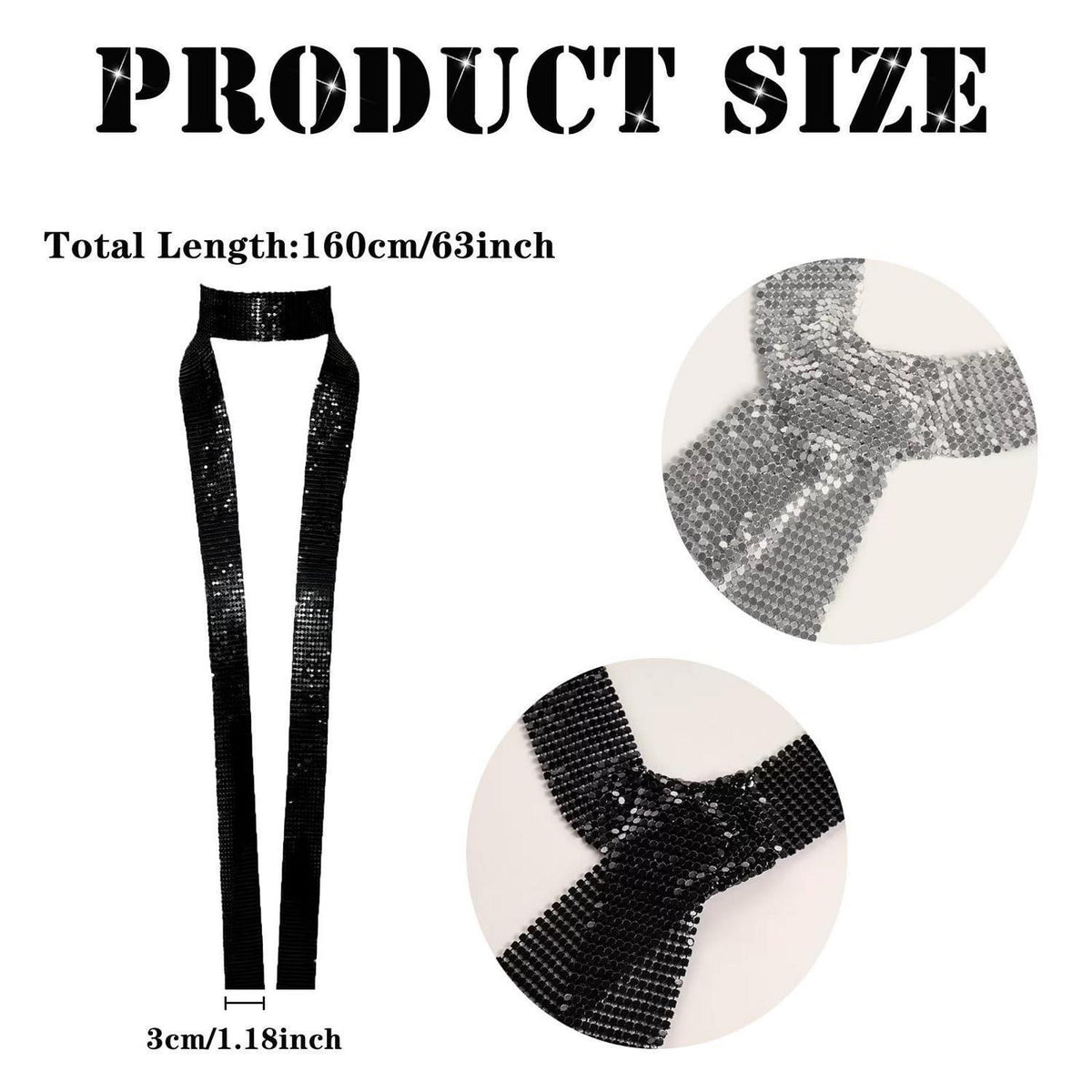 2er Set Pailletten-Schal glitzernd für Damen Schwarz/Silber