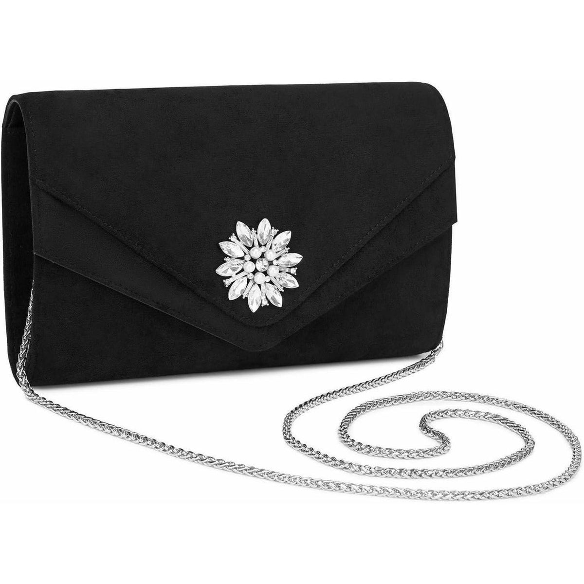 Clutch Damen Wildleder-Optik Schwarz | Abendtasche für Hochzeiten & Partys
