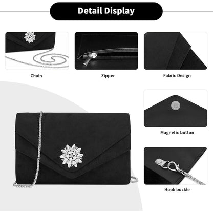 Clutch Damen Wildleder-Optik Schwarz | Abendtasche für Hochzeiten & Partys
