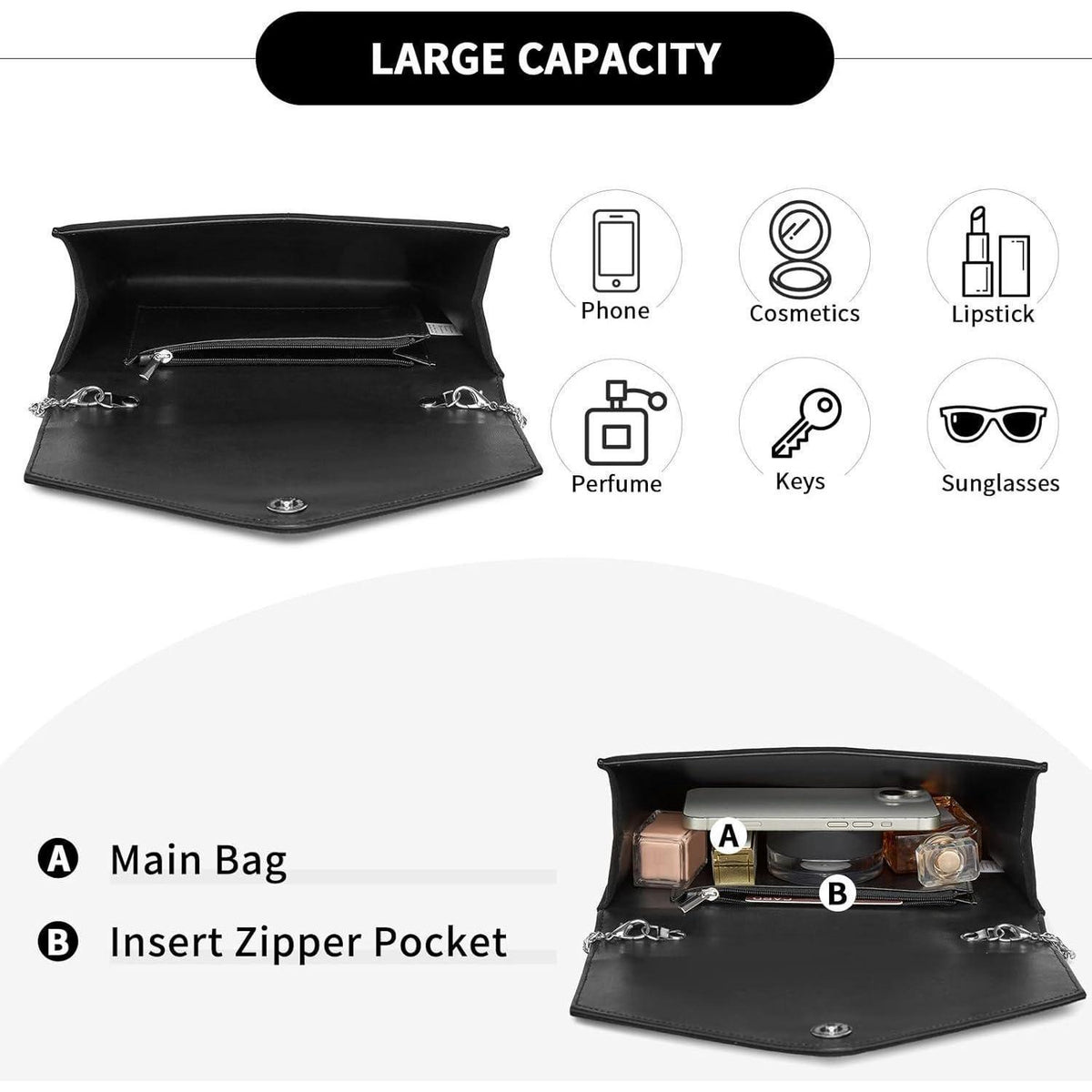 Clutch Damen Wildleder-Optik Schwarz | Abendtasche für Hochzeiten & Partys
