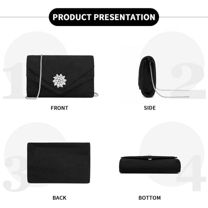 Clutch Damen Wildleder-Optik Schwarz | Abendtasche für Hochzeiten & Partys
