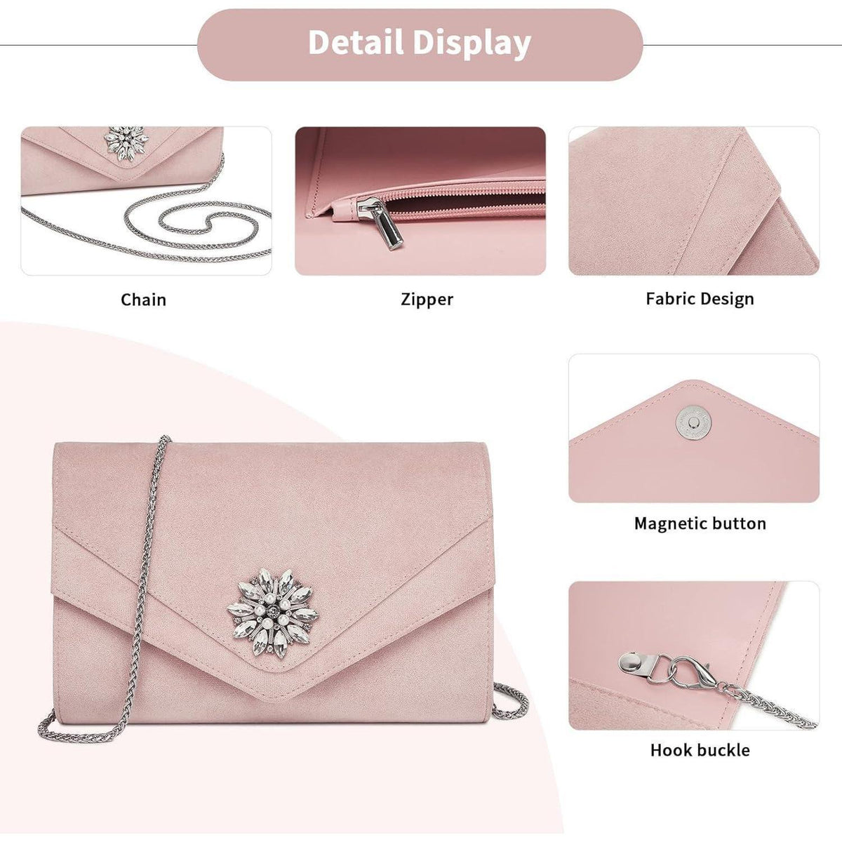 Clutch Damen Optik Leichtgewicht Umhängetasche Pink in Lederoptik