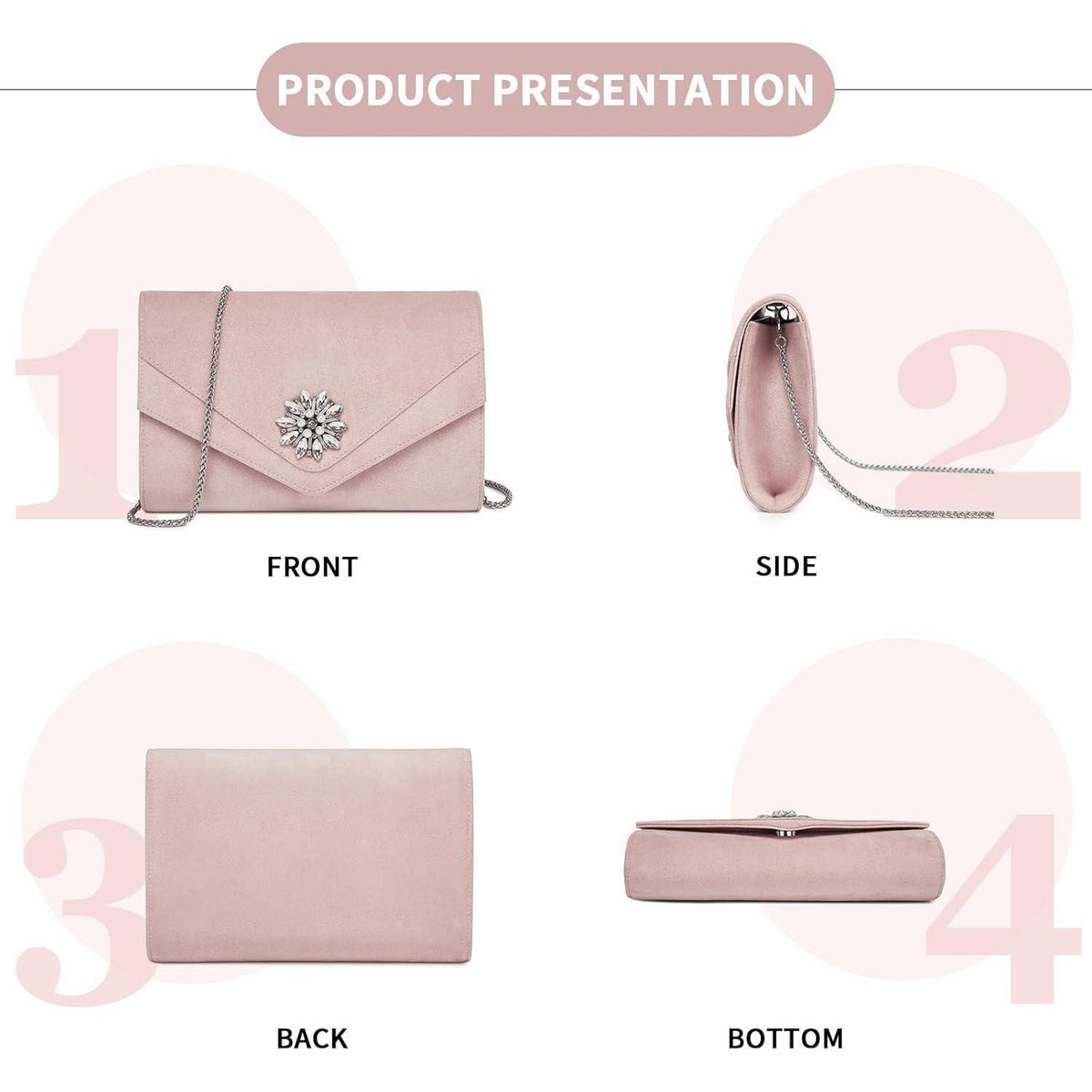 Clutch Damen Optik Leichtgewicht Umhängetasche Pink in Lederoptik