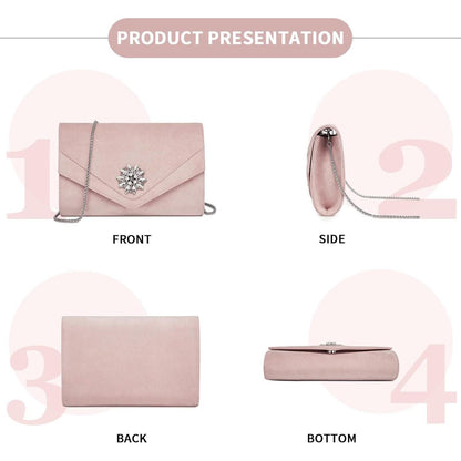 Clutch Damen Optik Leichtgewicht Umhängetasche Pink in Lederoptik