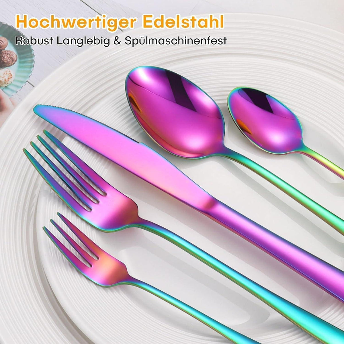 60-teiliges Besteckset Regenbogen für 12 Personen, Edelstahl, Spülmaschinenfest