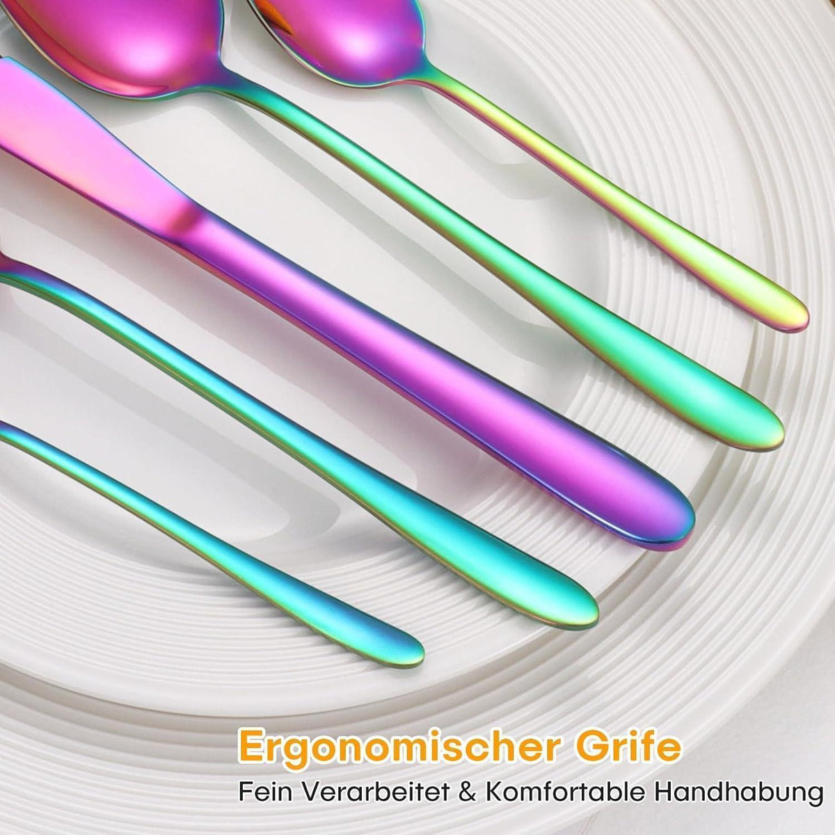 60-teiliges Besteckset Regenbogen für 12 Personen, Edelstahl, Spülmaschinenfest