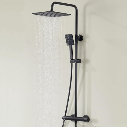 Duschsystem mit Thermostat, Regendusche Schwarz 25x25cm