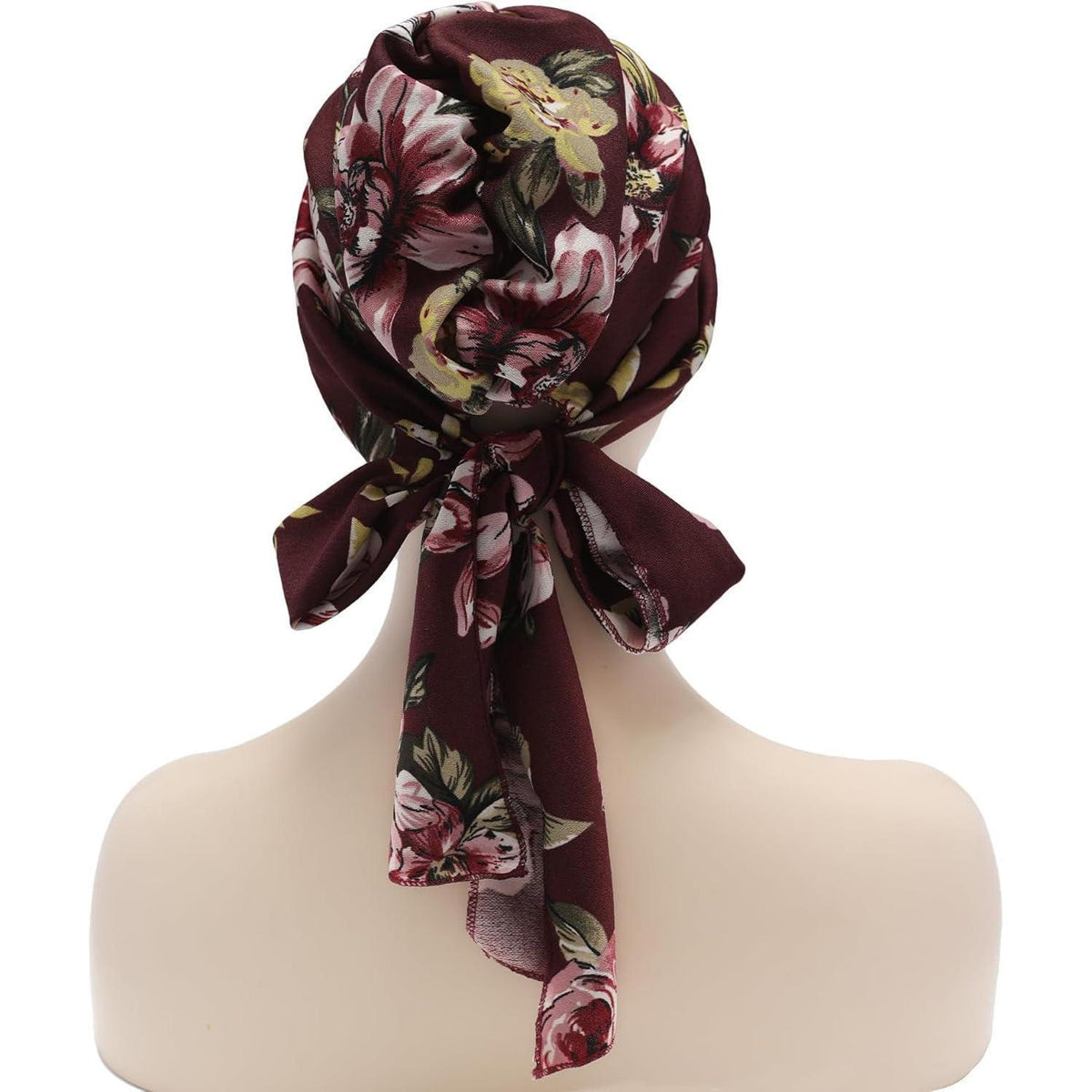 Damen Chemo Kopfbedeckung mit Krempe, Blumenmuster Burgunderrot