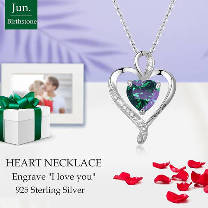 Silber Herz Kette Damen "I love you" mit Geburtsstein