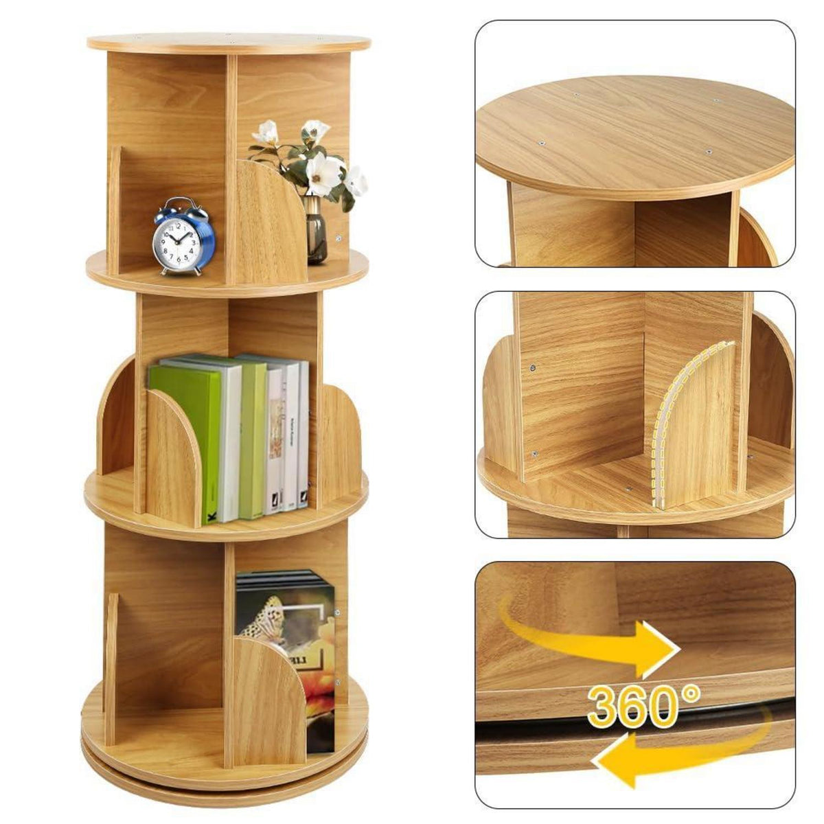 Drehbares Kinderbücherregal mit 3 Ebenen, Holz