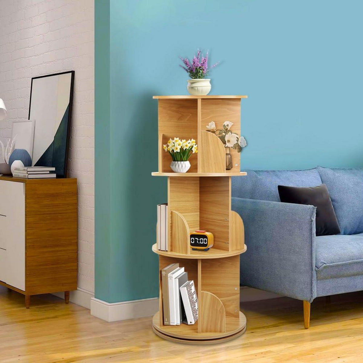 Drehbares Kinderbücherregal mit 3 Ebenen, Holz