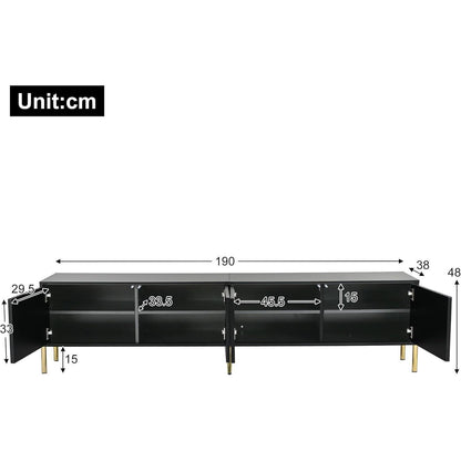 TV Schrank Schwarz mit goldenen Beinen & 8 Regalböden (190cm)