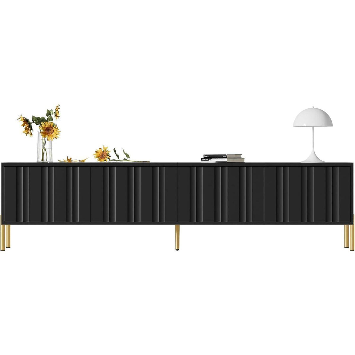 TV Schrank Schwarz mit goldenen Beinen & 8 Regalböden (190cm)