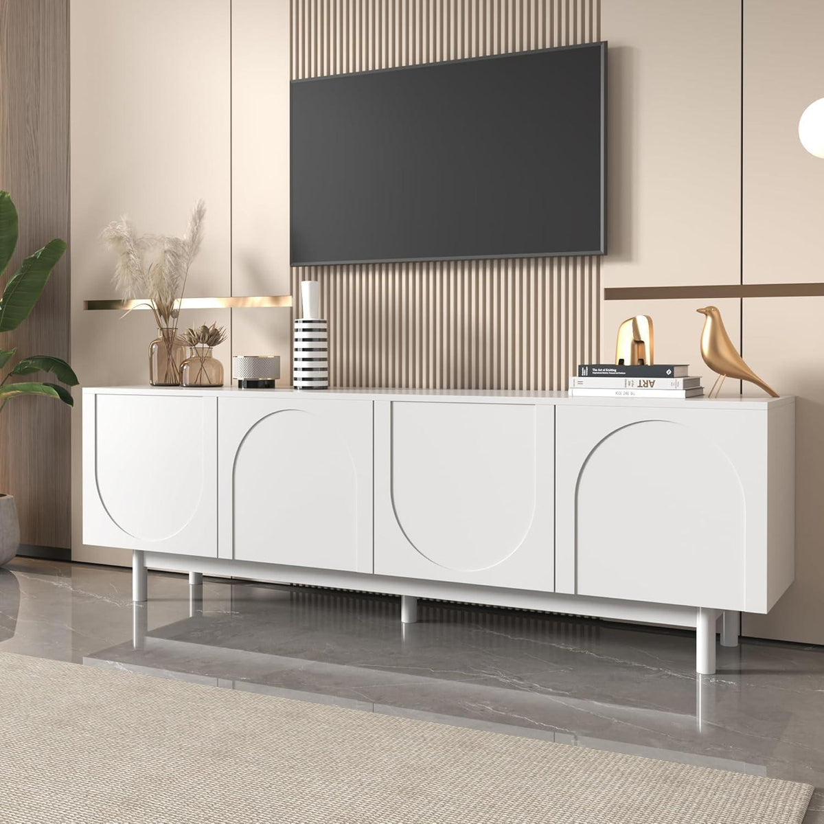 175cm TV-Kommode Weiß | Lowboard mit verstellbaren Einlegeplatten