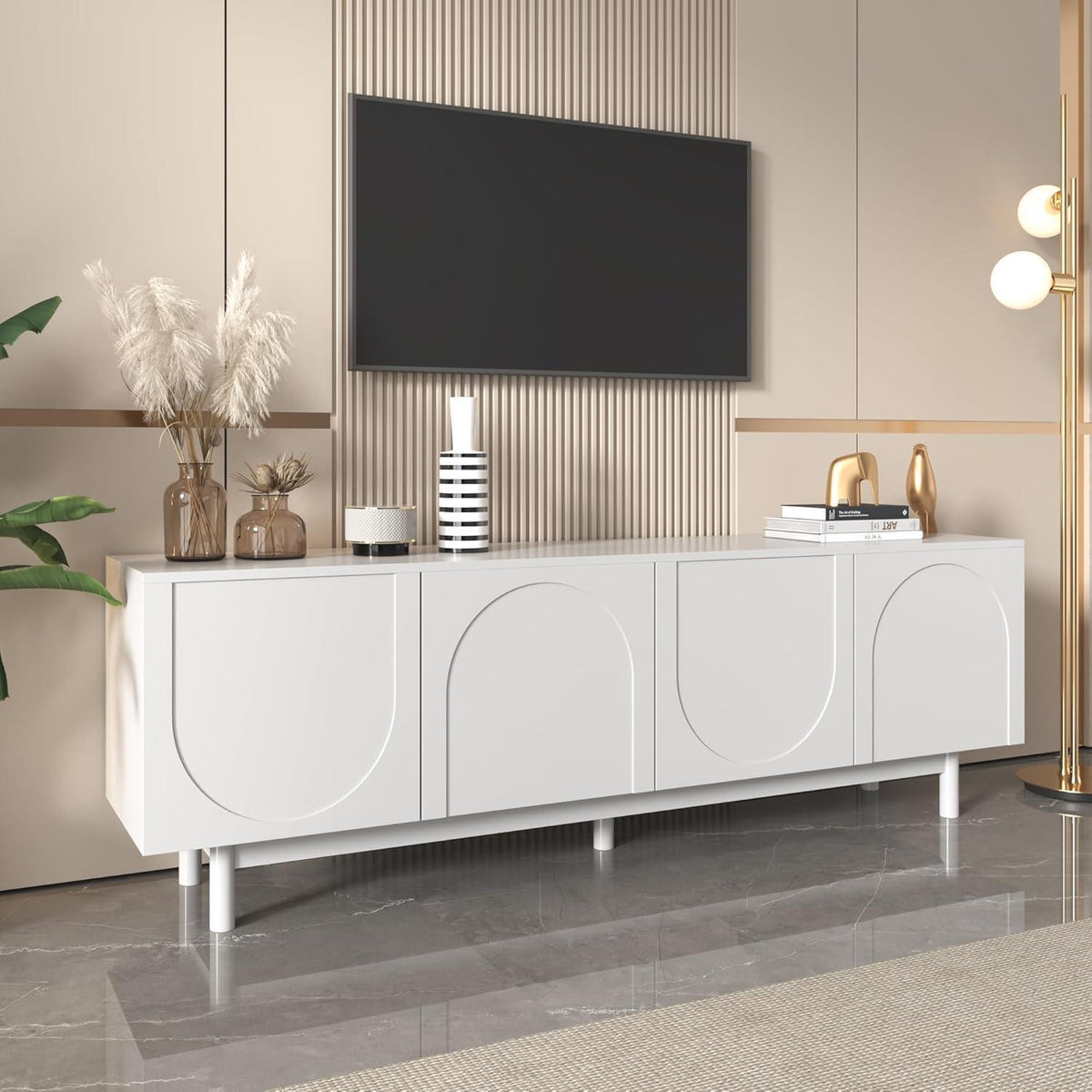 175cm TV-Kommode Weiß | Lowboard mit verstellbaren Einlegeplatten