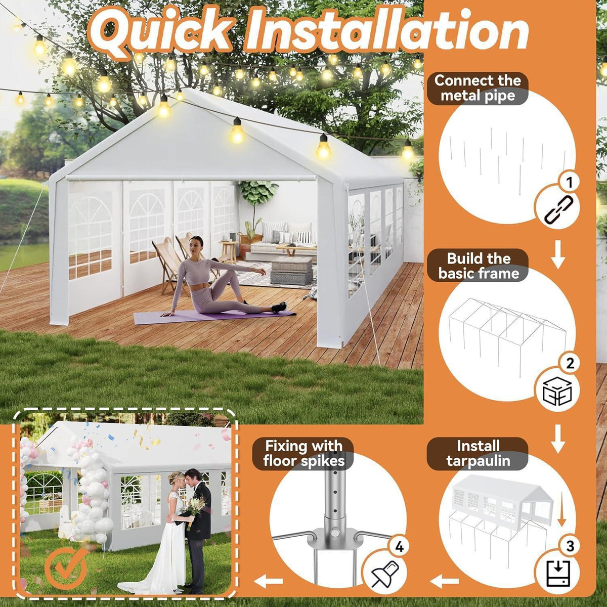 Party Zelt 4x8m Weiß – Wasserdicht & Stabil für Garten & Events
