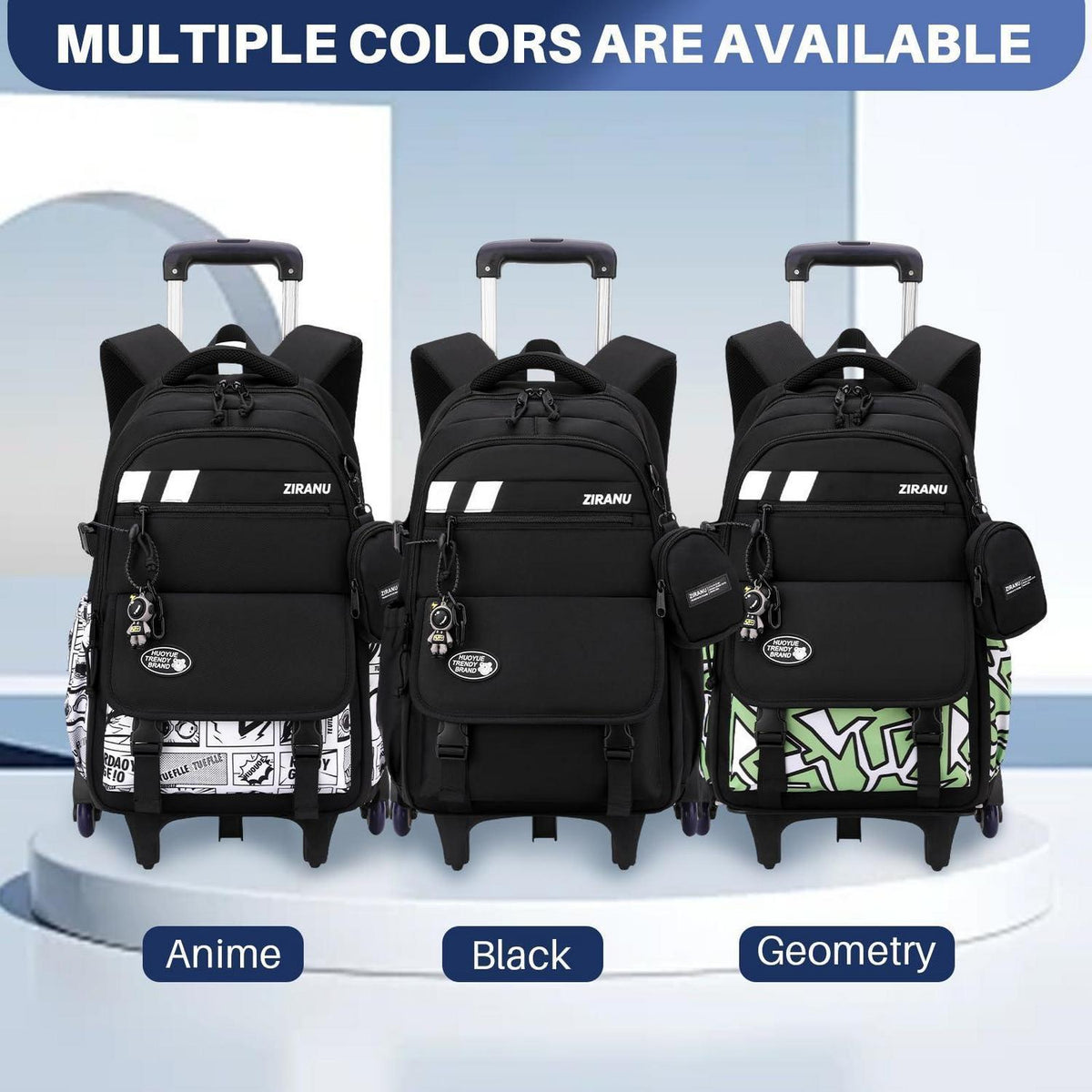 3er-Set Schulranzen mit Rollen – Kinder Schultasche Trolley Rucksack