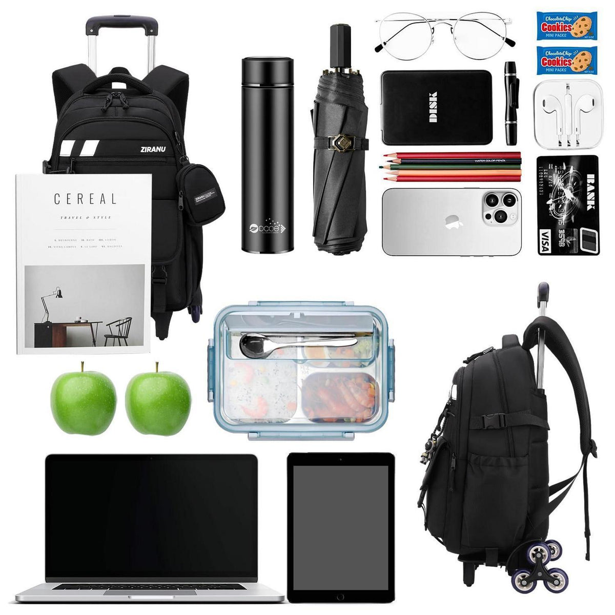 3er-Set Schulranzen mit Rollen – Kinder Schultasche Trolley Rucksack