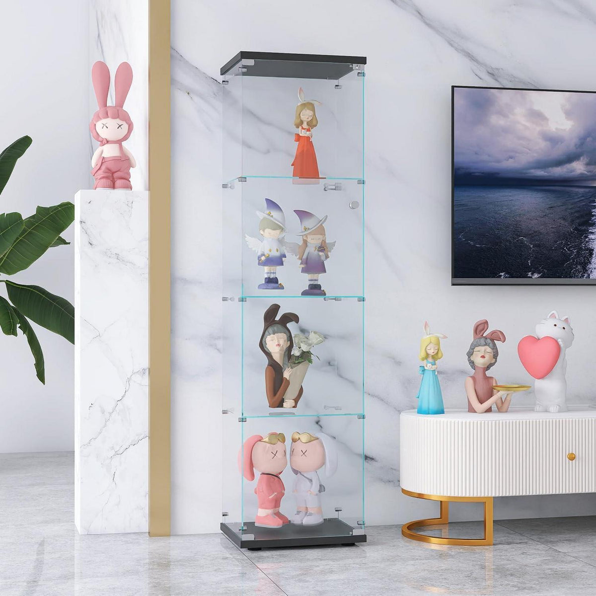 Glasvitrine mit Schloss & 4 Regalen – Schwarz