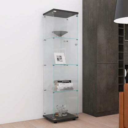 Glasvitrine mit Schloss & 4 Regalen – Schwarz