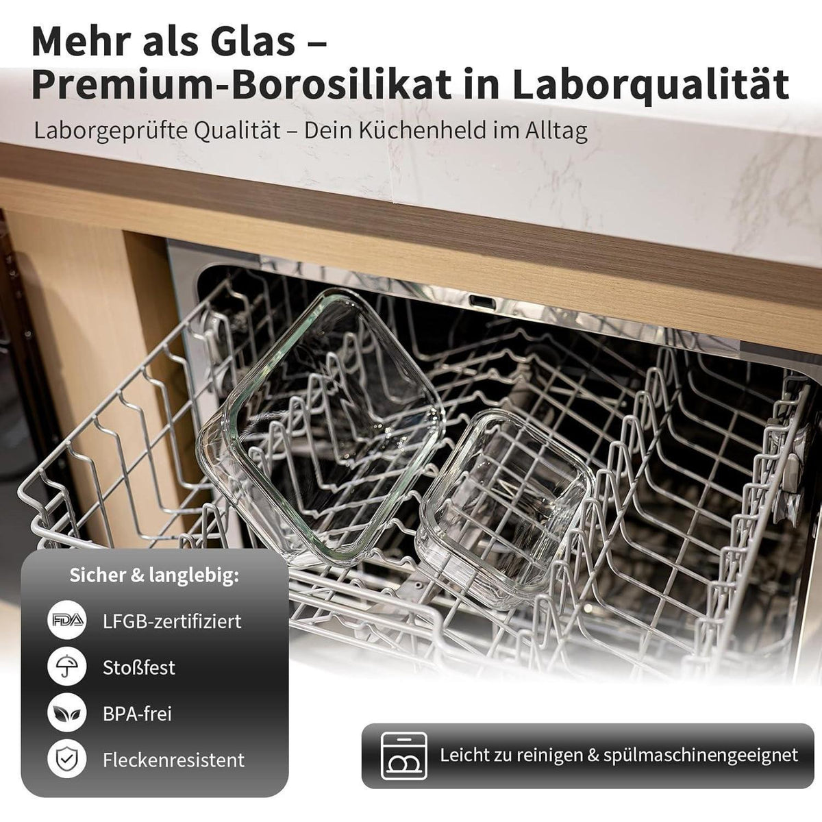 Glas Meal Prep Boxen 15er Set, Mikrowellenfest, Auslaufsicher, Schwarz