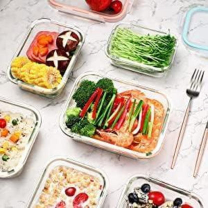 Glas Meal Prep Boxen 15er Set, Mikrowellenfest, Auslaufsicher, Schwarz