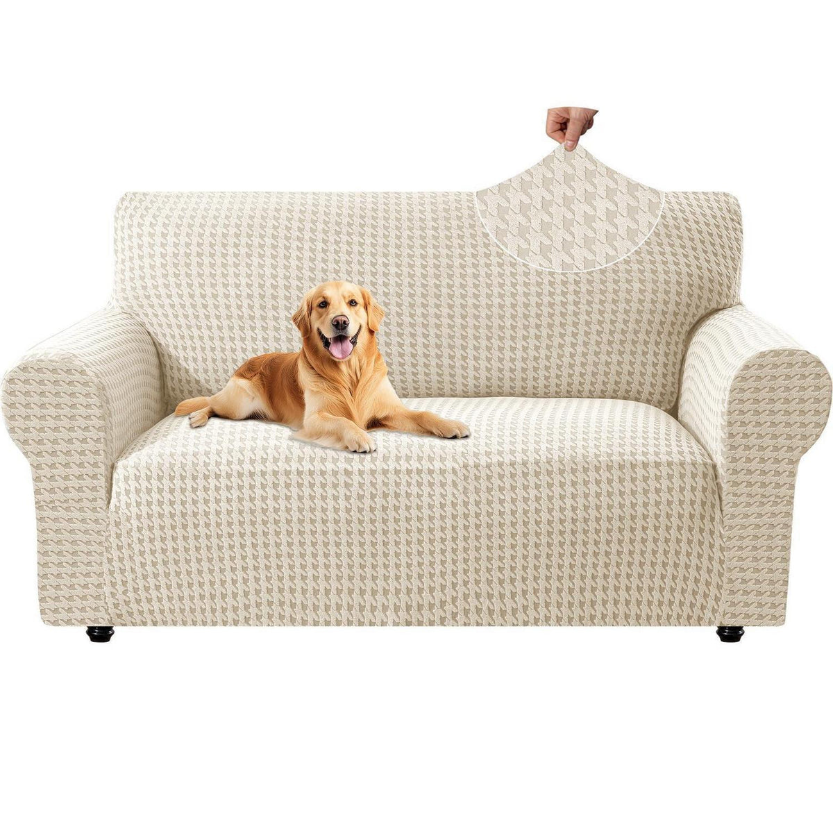 Stretch Sofaüberzug 2 Sitzer – Rutschfest & Jacquard Beige