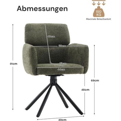 Drehbarer Esszimmerstuhl mit Armlehnen – Grün