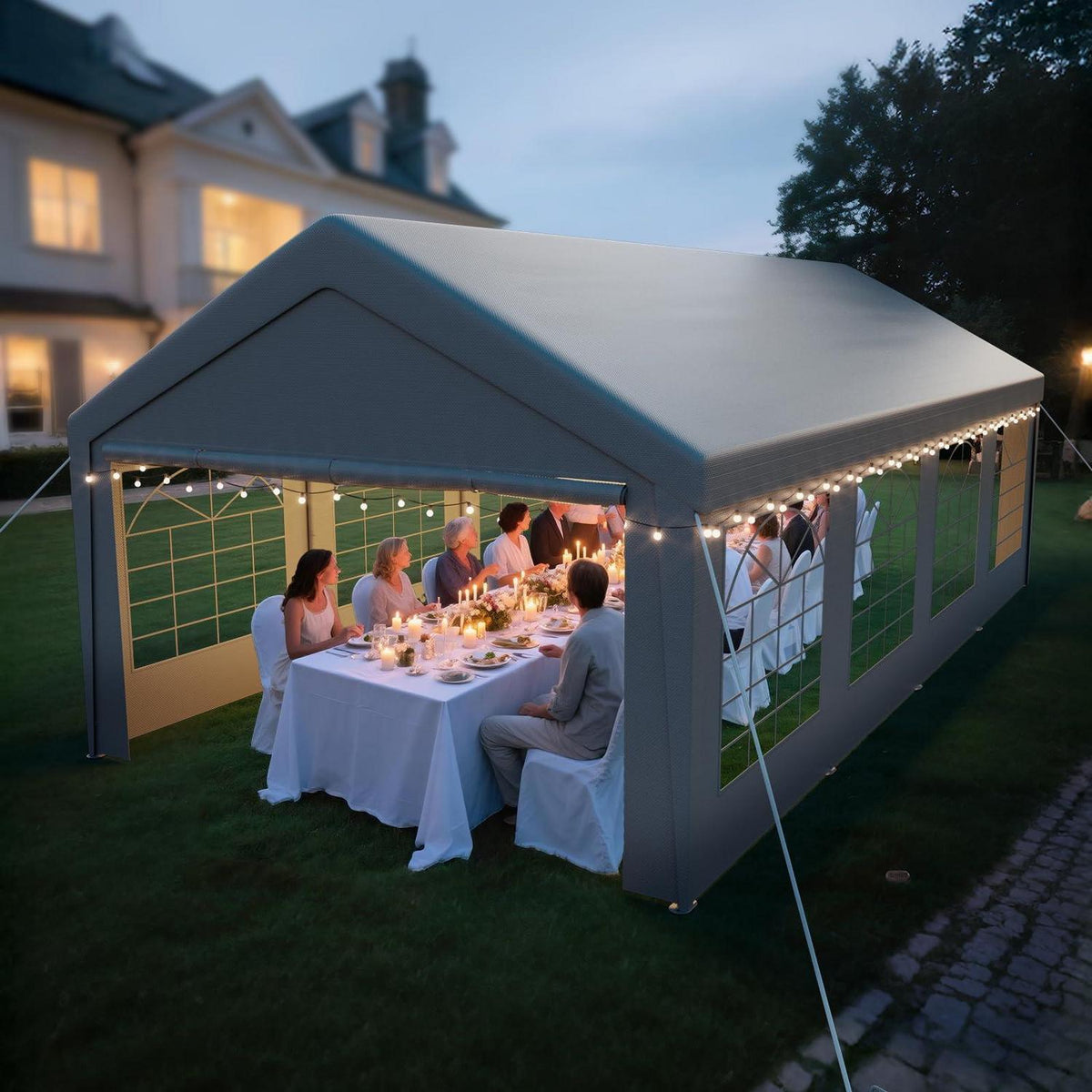 Pavillon 4x8 mit Seitenwänden – Partyzelt für Gartenfeste