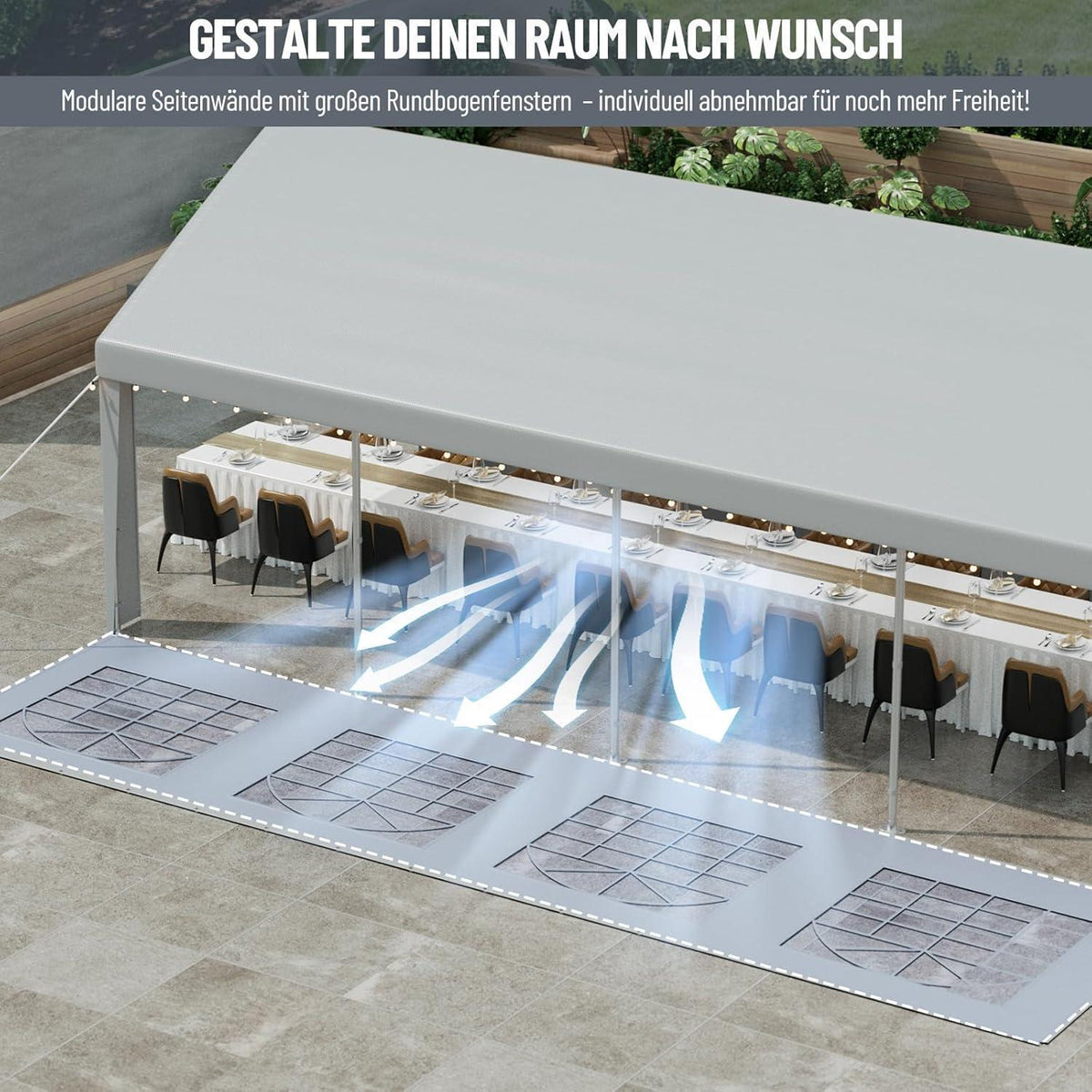 Pavillon 4x8 mit Seitenwänden – Partyzelt für Gartenfeste