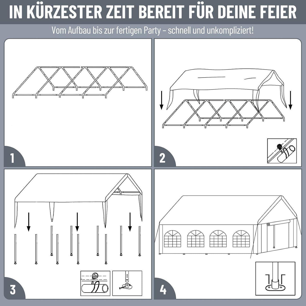 Pavillon 4x8 mit Seitenwänden – Partyzelt für Gartenfeste