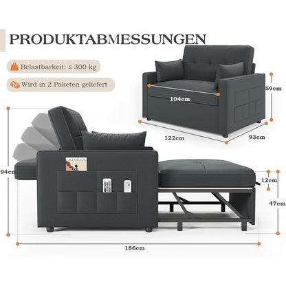 Schlafsofa 186x122cm mit verstellbarer Rückenlehne & Stauraum