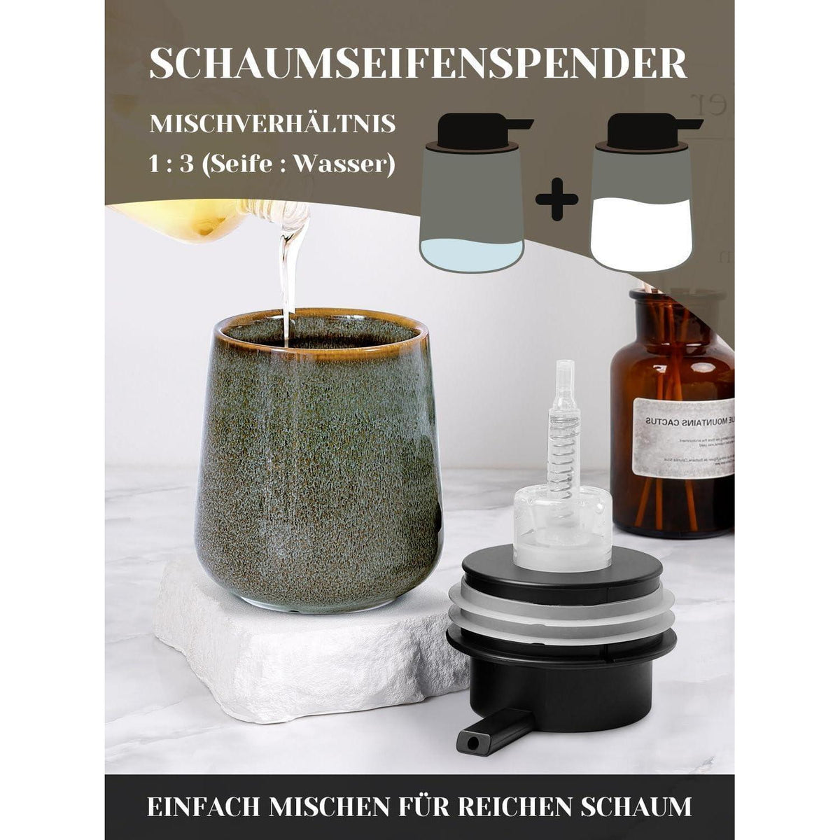 Keramik Schaumseifenspender Grün Braun - 350ml