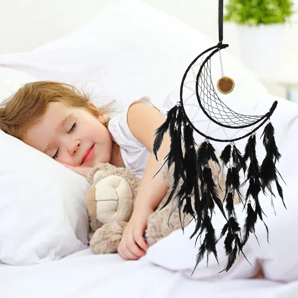 Traumfänger Feder Boho Wandbehang Schwarz - Handgefertigter Traumfänger