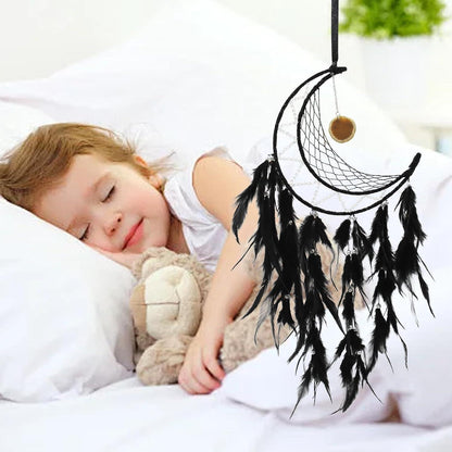 Traumfänger Feder Boho Wandbehang Schwarz - Handgefertigter Traumfänger