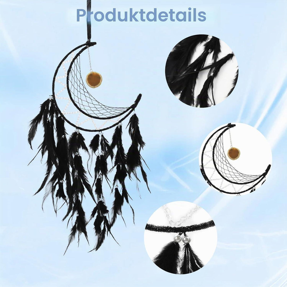 Traumfänger Feder Boho Wandbehang Schwarz - Handgefertigter Traumfänger