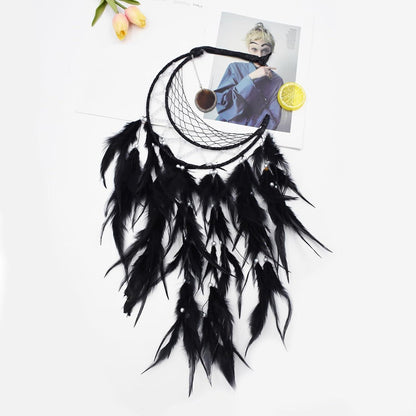 Traumfänger Feder Boho Wandbehang Schwarz - Handgefertigter Traumfänger