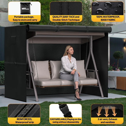 Hollywoodschaukel Abdeckung 3-Sitzer Wasserdicht & Winterfest 215x125x170cm