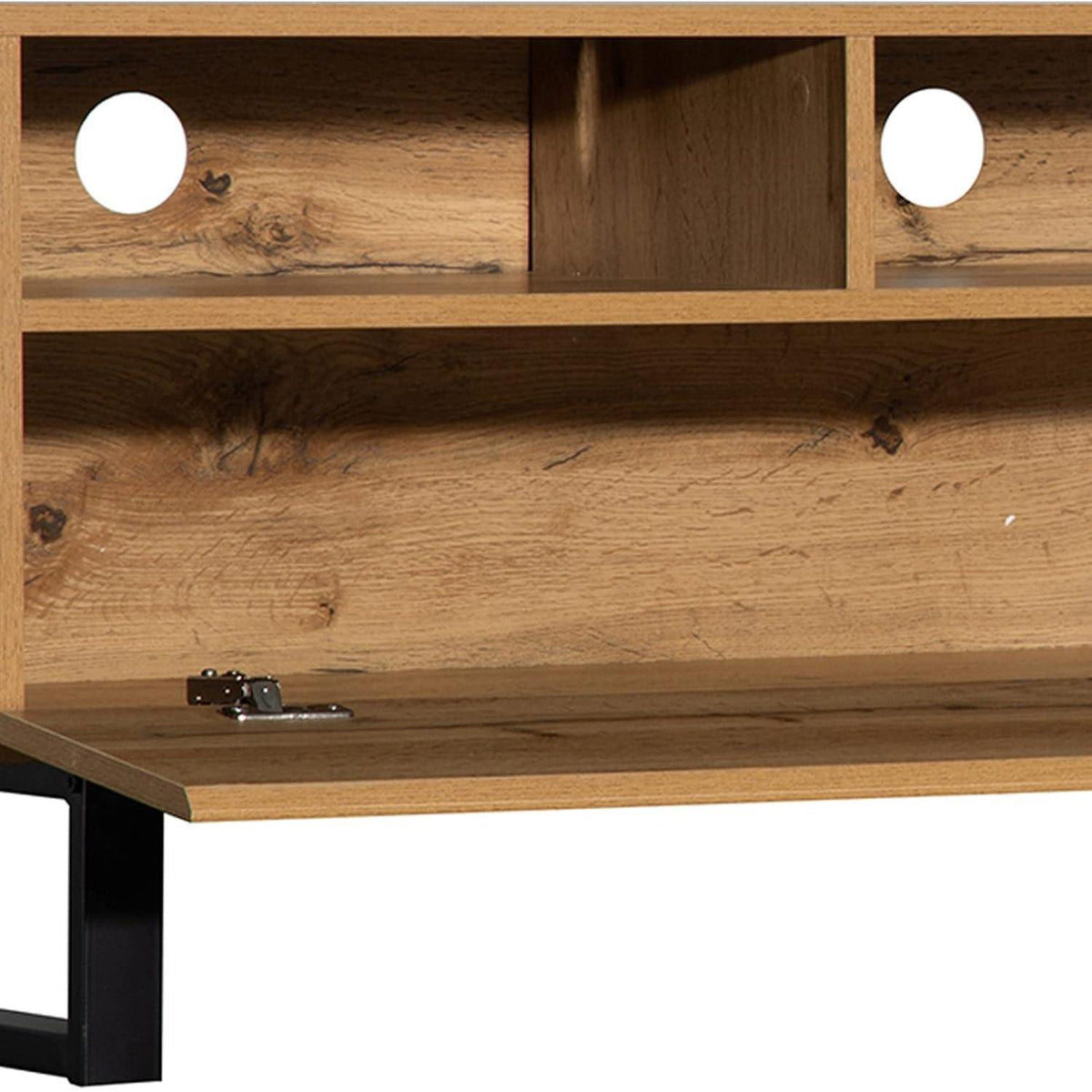 TV Lowboard 180cm mit 2 Schubladen – Schwarz & Holzoptik
