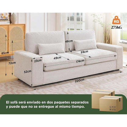 3-Sitzer Sofa 220cm Beige Chenille – Modern & Komfortabel