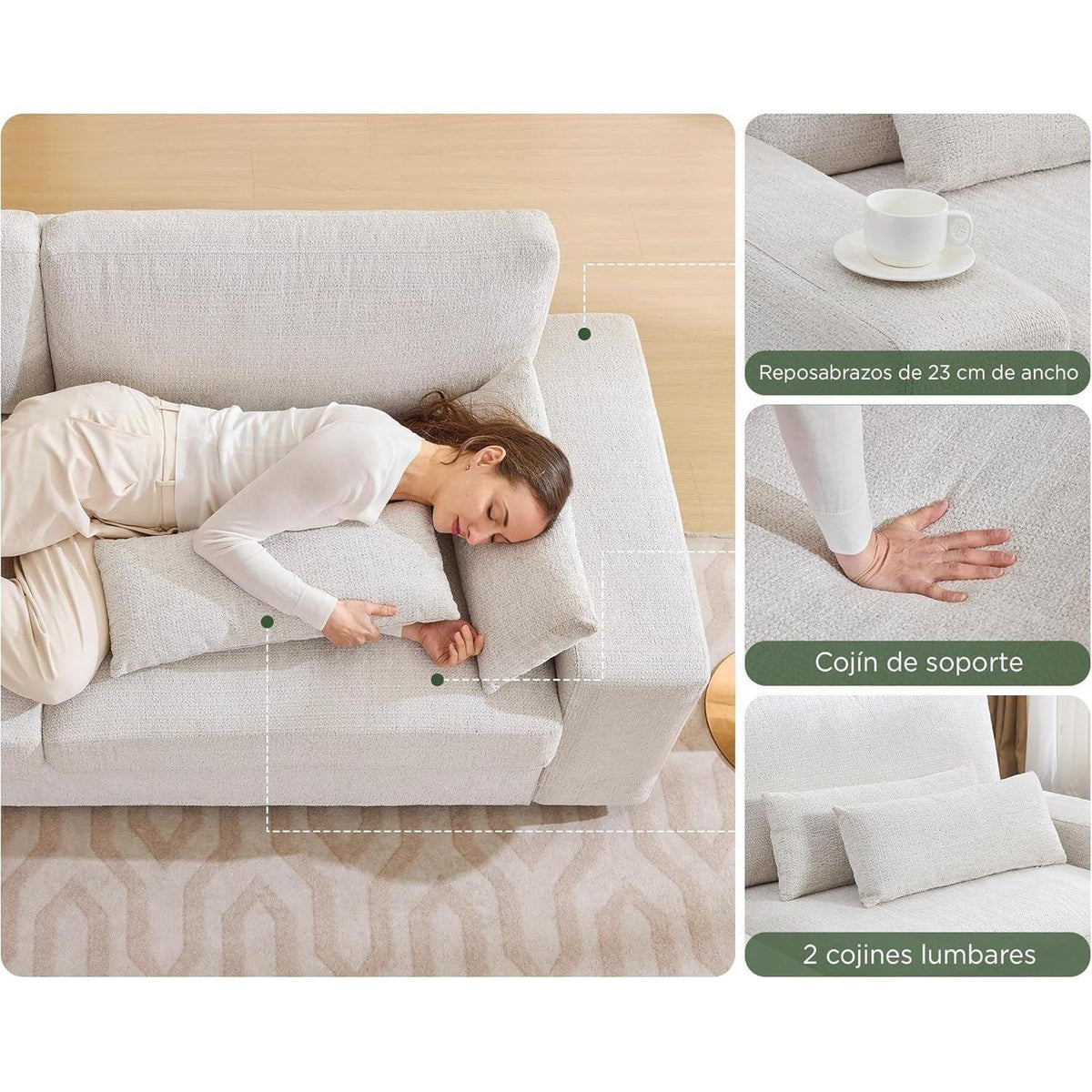 3-Sitzer Sofa 220cm Beige Chenille – Modern & Komfortabel