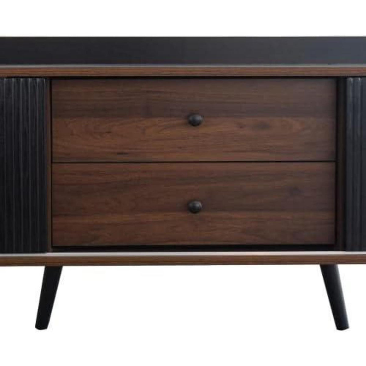 Schwarzer TV Schrank mit Schiebetür & 2 Schubladen (160x40x58cm)