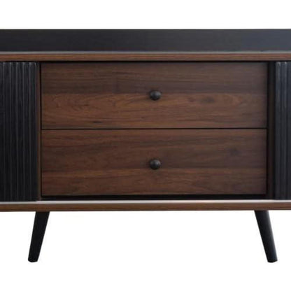 Schwarzer TV Schrank mit Schiebetür & 2 Schubladen (160x40x58cm)