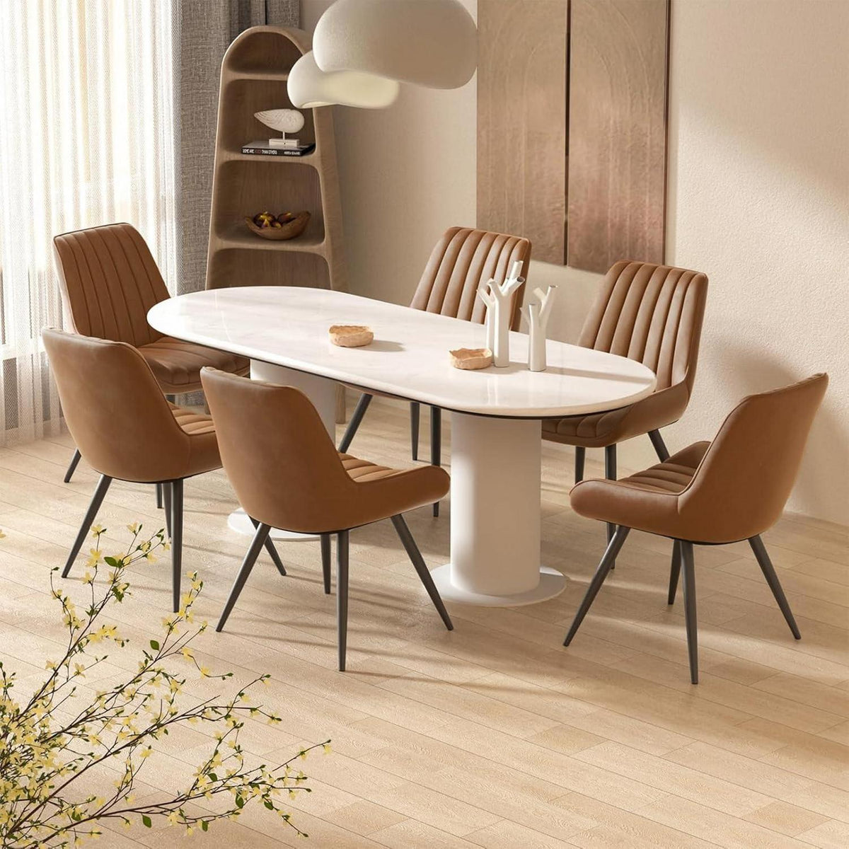 Esszimmerstühle 6er Set | Braun | Polsterstühle mit Sitzkissen
