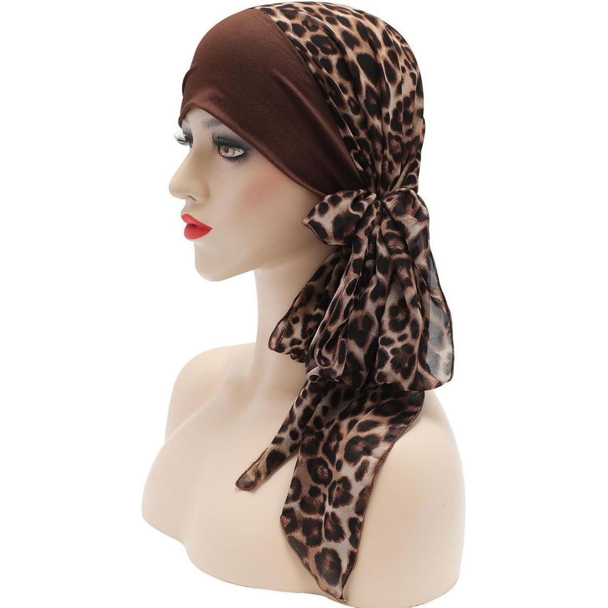 Damen Turban Kopfbedeckung Leopardenmuster Braun