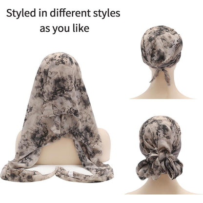 Damen Turban Kopftuch Schmetterling Hellgrau