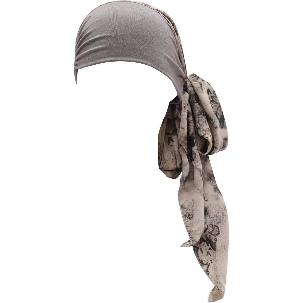 Damen Turban Kopftuch Schmetterling Hellgrau