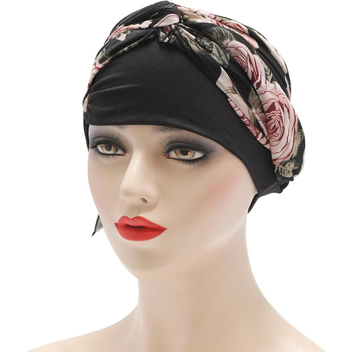 Damen Turban Kopftuch Rosa/Schwarz – Bequeme Kopfbedeckung