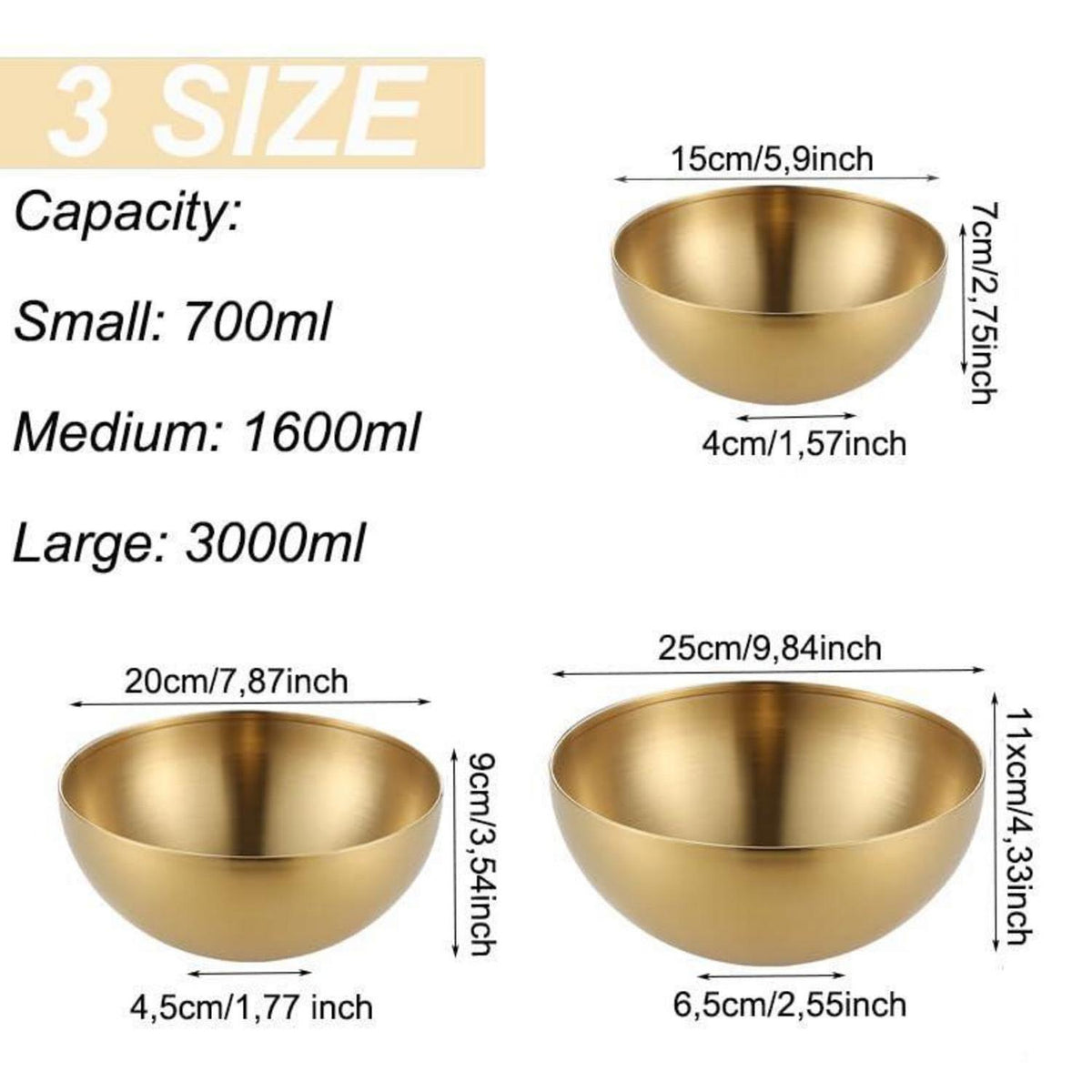 Reisschüsseln Edelstahl Gold Koreanisch 3er Set 15-25cm