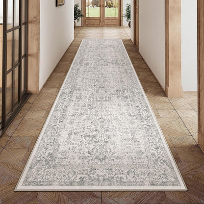 Vintage Läufer Grau 80x400cm Waschbar – Flur Teppich